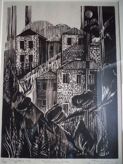Δεσεκόπουλος Νίκος (1956), Ταξιδιωτικά: Ζίτσα, 2013, ξυλογραφία σε πλάγιο ξύλο, 1/30, Πινακοθήκη Χαρακτικής Δήμου Ζίτσας.